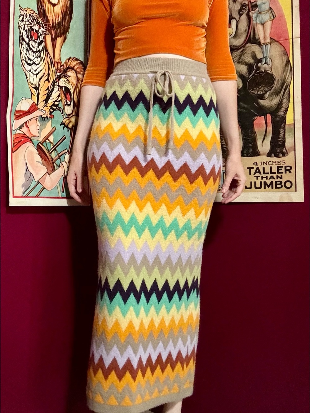 XS NWT Anthropologie Multicolor Chevron Knit Maxi Skirt
